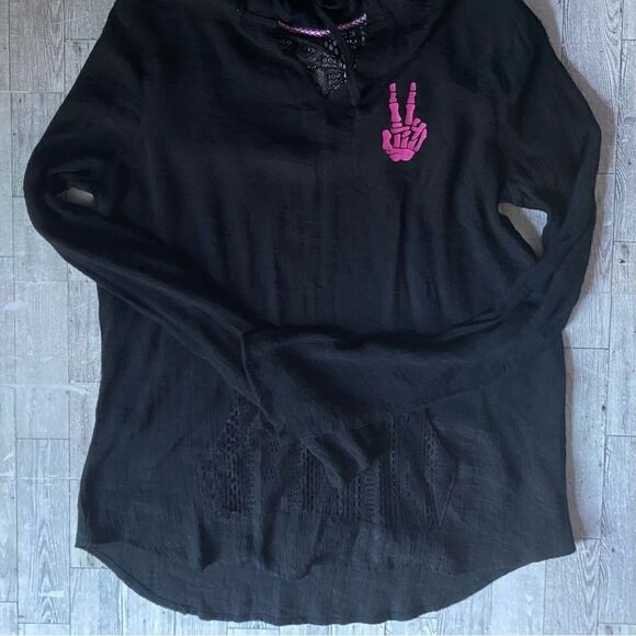 Retro, Peace Sign Skeleton, Upcycled, Hooded, Cover-Up Tunic - Picture 10 of 16